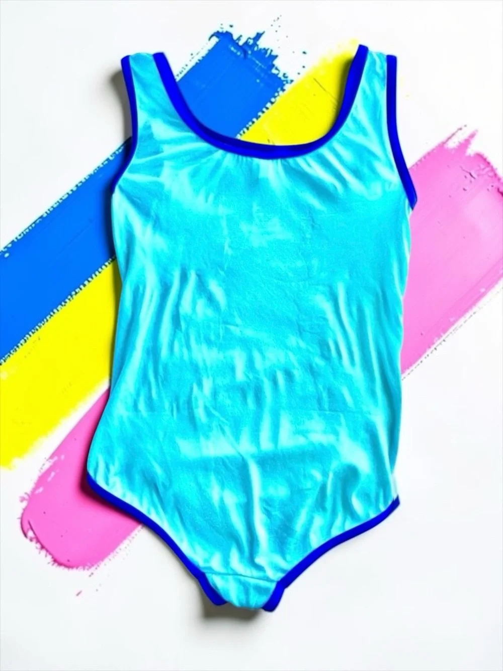 Mini Boden Girls Swimsuit 🌈 Aqua Rainbow Appliqué One‑Piece Size 7–8Y 128 cm